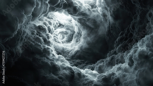 tunnel hole of dark swirly thunder storm clouds., Generative AI