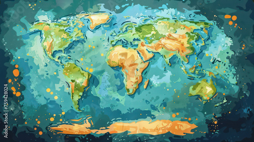 beautiful painting illustration of world map, suitable for background, children book or earth day greetings. Generative AI © aris