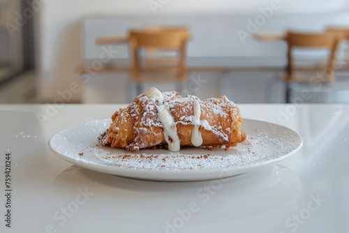 Delicious Cannoli Dessert Served on White Plate Gen AI