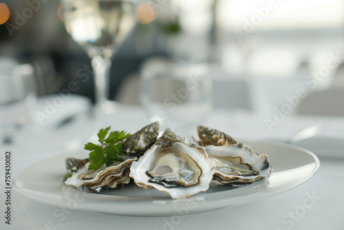 Elegant Champagne Poached Oysters Presentation Gen AI photo