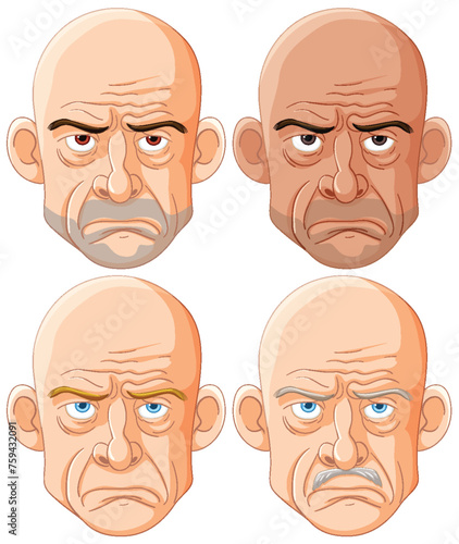 Four vector illustrations of a man's moody expressions.