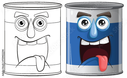 Two cartoon cans showing playful expressions.