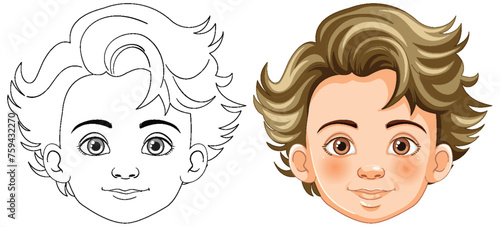 From line art to colored vector portrait of a boy