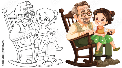 Colorful vector of a grandfather with his granddaughter