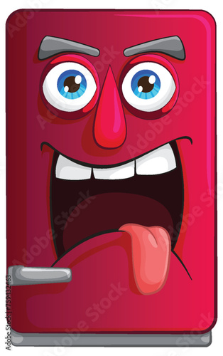 Animated fridge with a playful, cheeky expression.