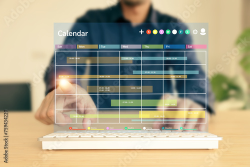 Calendar with hand marking concept of time management planner or personal remind meeting conference or business organization schedule timeline planning list in office workplace or holiday plan.