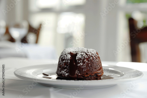 Delicious Chocolate Lava Cake on White Plate Gen AI photo