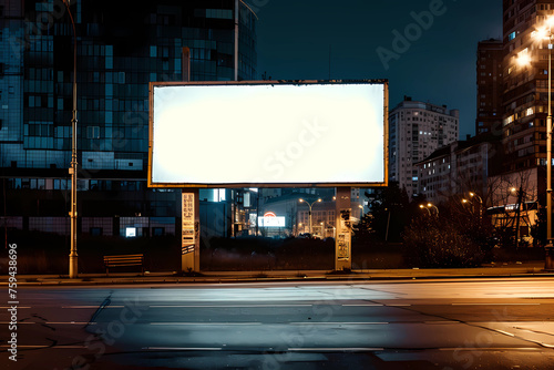a blank billboard at night in the city