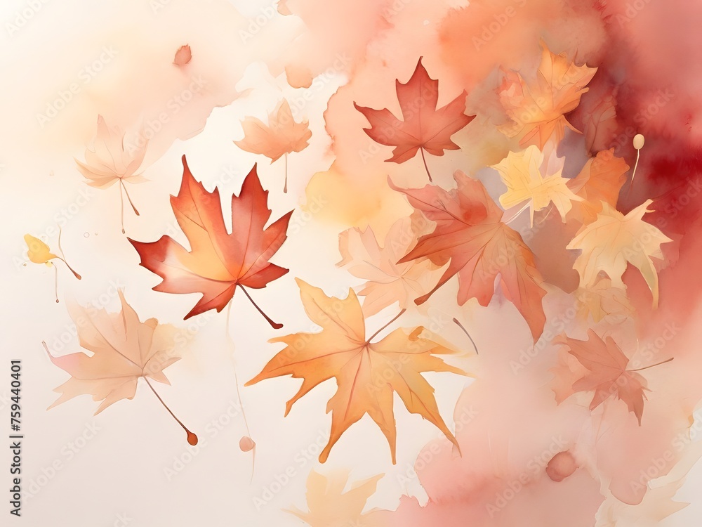 Delicate illustration of maple leaves floating in mid-air Delicate illustration of maple leaves floating in mid-air