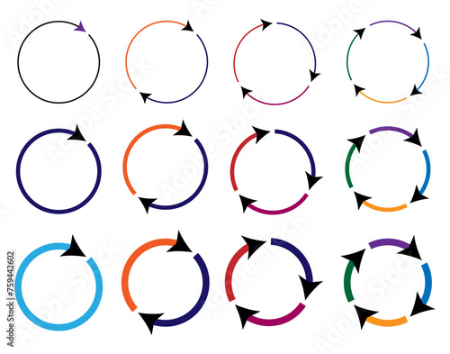 Different circular and different thickness circular arrows sign symbols vector illustration.