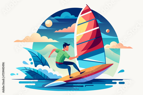 Blue skies and choppy waters create the ideal conditions for a thrilling windsurfing adventure.