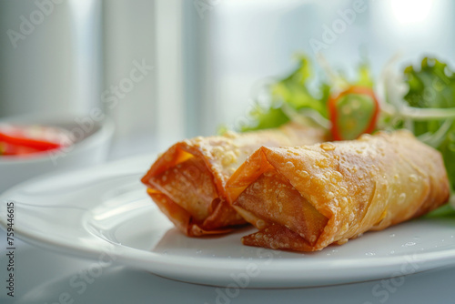 Delicious Egg Roll on White Plate with Minimalistic Setting Gen AI