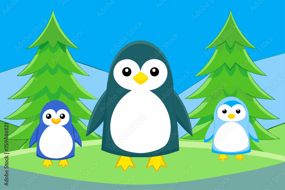 Naklejka premium penguins cute background is tree