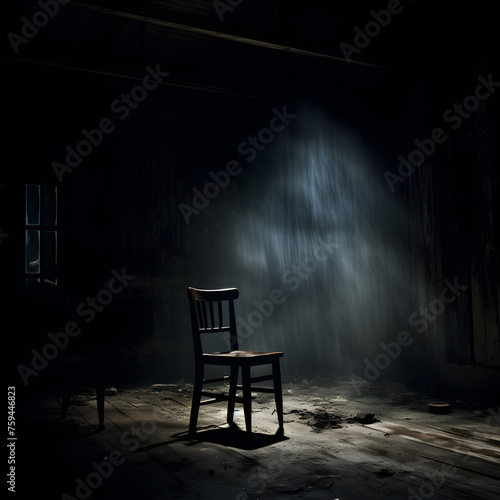 A Captivating Depiction of Solitude, Mystery, and Reflection in an Abandoned Dark Room: Immersive Stock Photo