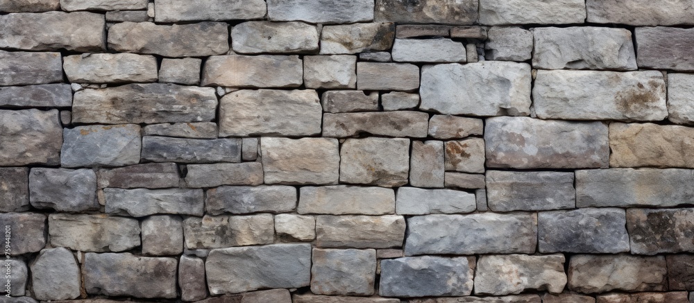Obraz premium Texture of a aged stone wall with natural weathered surfaces for background design.
