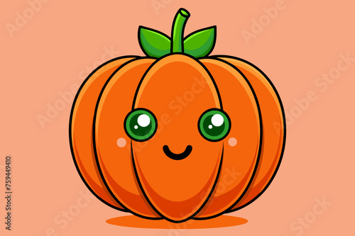 Pumpkin fruit, a large, round, and orange-colored cultivar, lies against an equally vibrant green background.