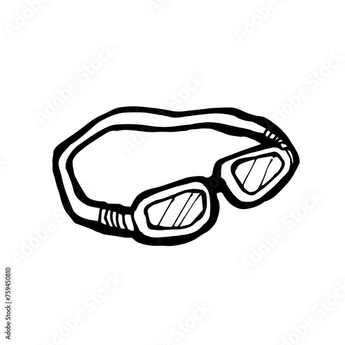 Swimming goggles, a digital art of sport face mask diving eyeglasses hand drawn icon illustration isolated on white background.