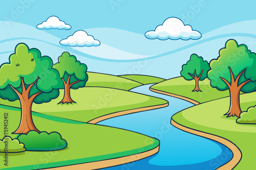 Tranquil river flowing amidst verdant trees