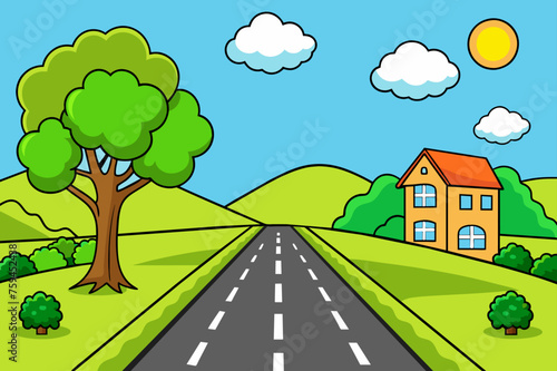 Road in a tree-lined countryside.