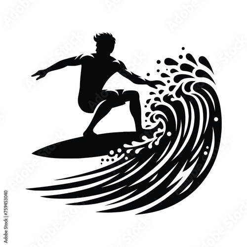 Dynamic Surfer Silhouette: Vector Illustration