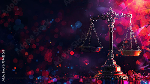 Digital art of Bitcoin and justice scales investment concept