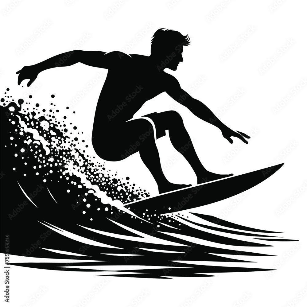 Dynamic Surfer Silhouette: Vector Illustration