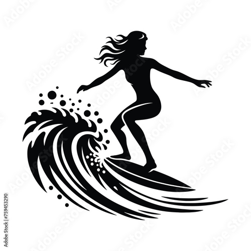 Dynamic Surfer Silhouette: Vector Illustration