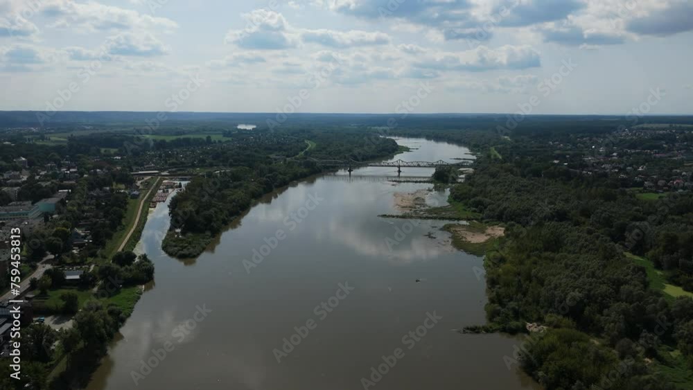 Beautiful Landscape Bridge River Vistula Pulawy Aerial View Poland Beautiful Landscape Bridge River Vistula Pulawy Aerial View Poland