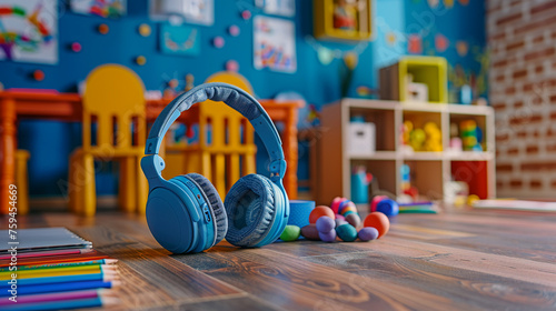 A collection of sensory-friendly learning materials and resources, including tactile books, noise-cancelling headphones, and visual aids, aimed at providing autistic children with a more engaging. photo