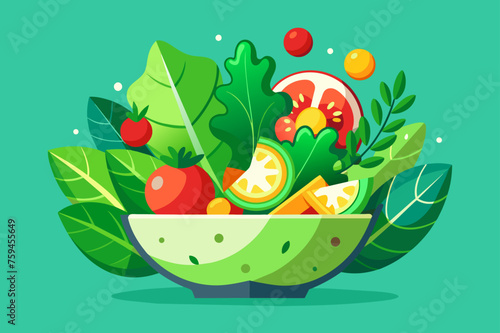 Salad ingredients arranged on a rustic wooden table, creating a vibrant and fresh background for food photography.