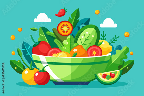Salad food background, fresh salad leaves, above view