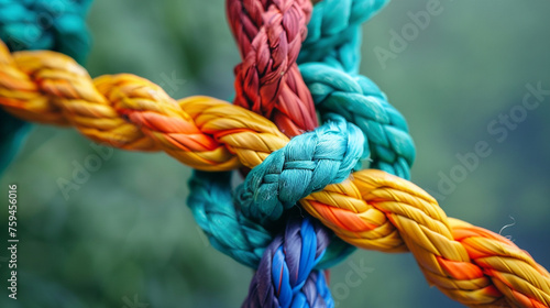 A single knot tightly woven into the fibers of a weathered rope