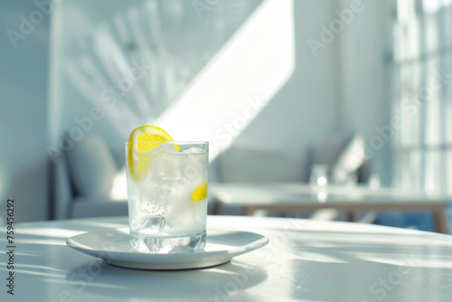 Perfectly Composed Gin and Tonic Drink on White Table Gen AI photo