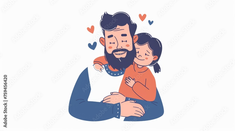 The father is caring for his child in this hand drawn style modern doodle design illustration.