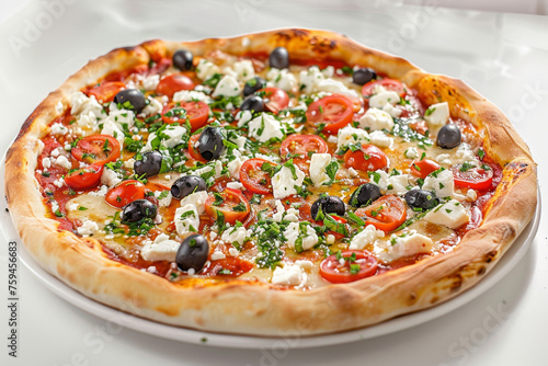 Neapolitan Pizza on White Plate with Minimalist Background Gen AI