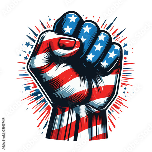 Powerful and impactful clenched fist with usa flag