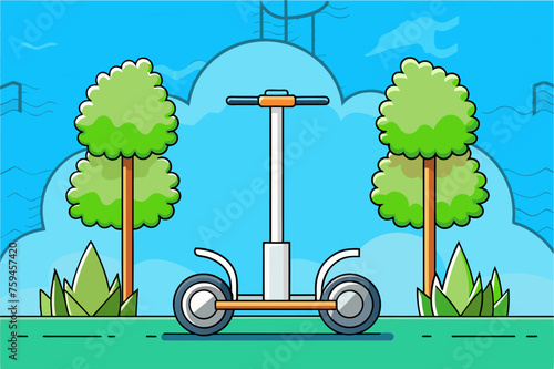 A segway zips past a verdant tree-lined backdrop.