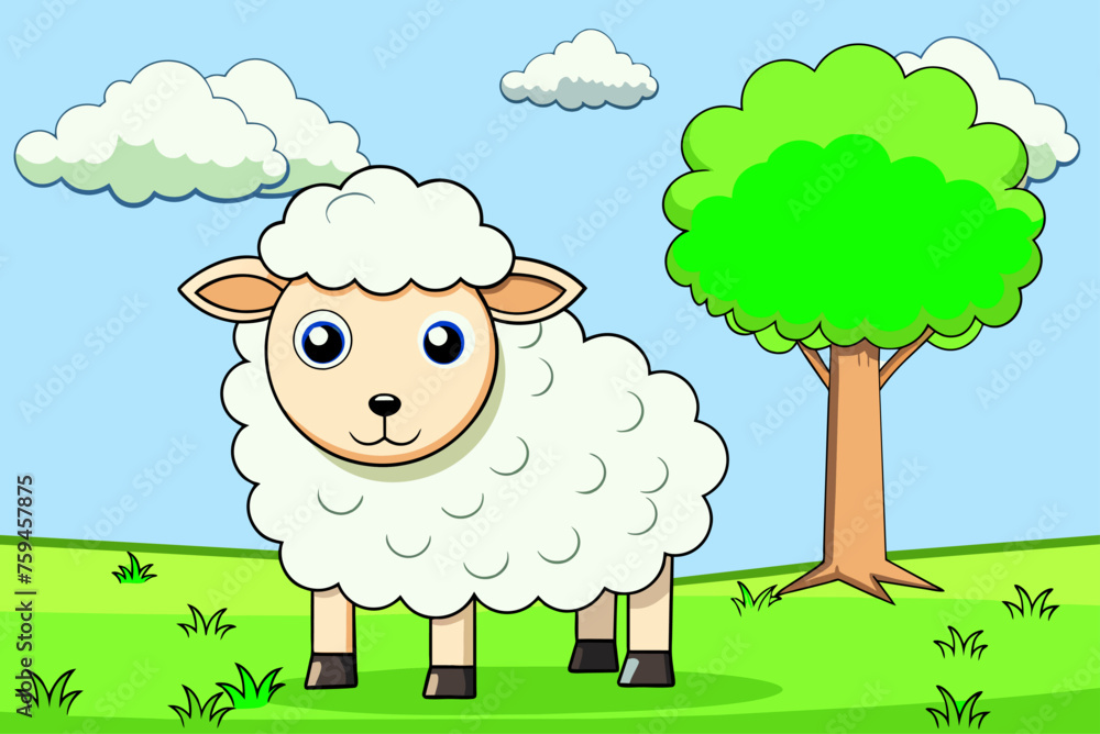 An adorable sheep stands in front of a lush green tree. An adorable sheep stands in front of a lush green tree.