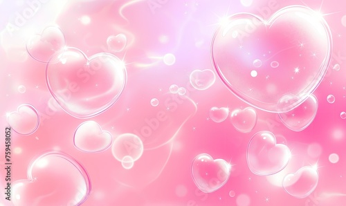 Pink background with heart shaped bubbles