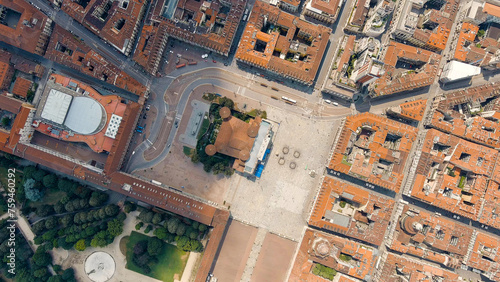 Turin, Italy. Castle Palazzo Madama. Piazza Castello square. Panorama of the city. Summer day, Aerial View