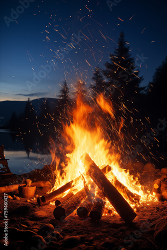 Campfire at night.