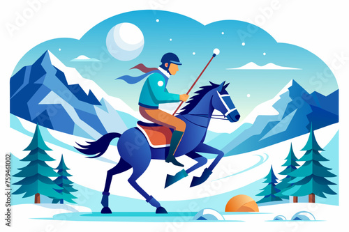 Snow polo match played on a snow-covered field