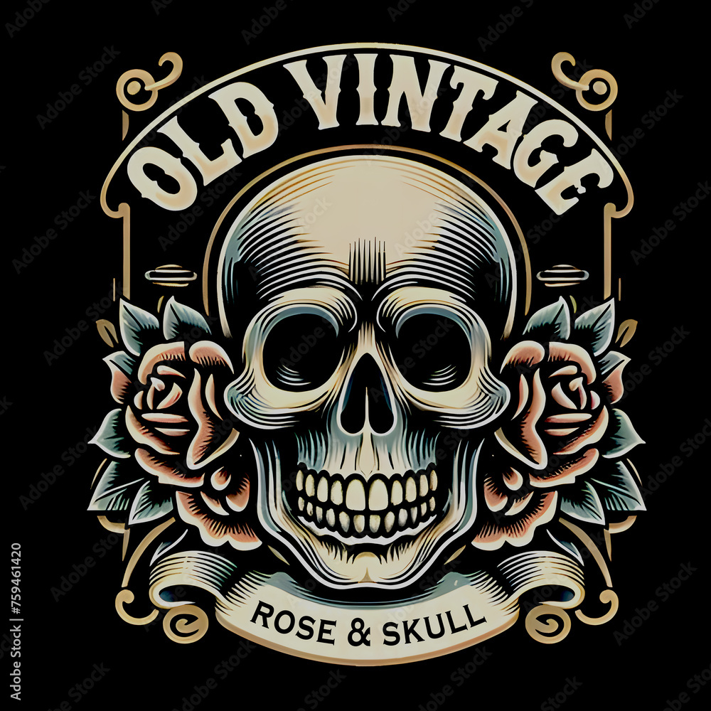 Fototapeta premium illustration vintage logo design a rose and skull bone