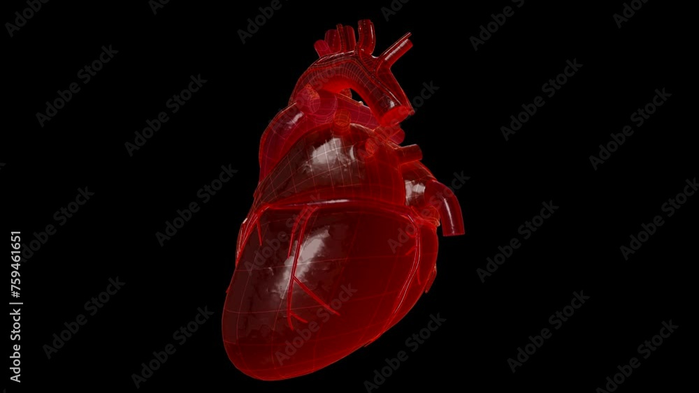 Anatomy Human Heart Beating 34 : Red model : Jelly like texture : Wireframe surface : 1 revolution 20 seconds cycle in a loop : Alfa channel Anatomy Human Heart Beating 34 : Red model : Jelly like texture : Wireframe surface : 1 revolution 20 seconds cycle in a loop : Alfa channel