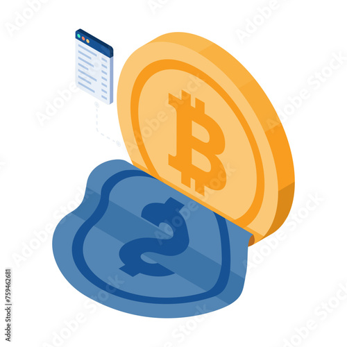 Isometric Dollar Peeling off to Bitcoin