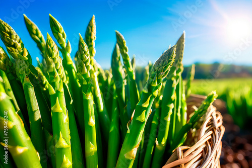 Harvest fresh asparagus, a basket full of asparagus.