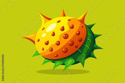 Horned melon Kiwano fruit, a tropical fruit known for its unique appearance and refreshing pulp, captured in a captivating stock photo that showcases its vibrant colors and intricate patterns.