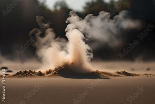 Cloud of sand dust on the ground, realistic simulation of brown smoke