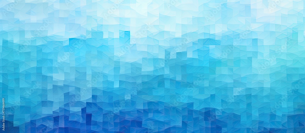 The blue background resembles a stained glass effect, with fluid aqua tones resembling water. The pattern is reminiscent of a natural landscape with cumulus clouds painted in electric blue liquid