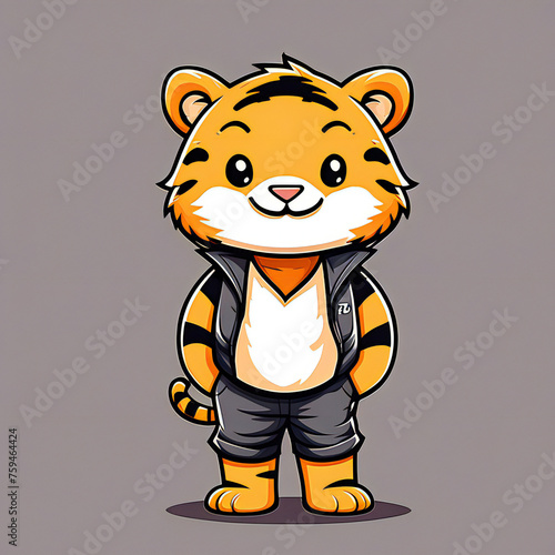 Walking Cute 2D charcter Tiger Mascot Generative ai
